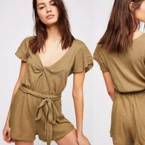 Free People- Ballerina Front Tie Olive Romper